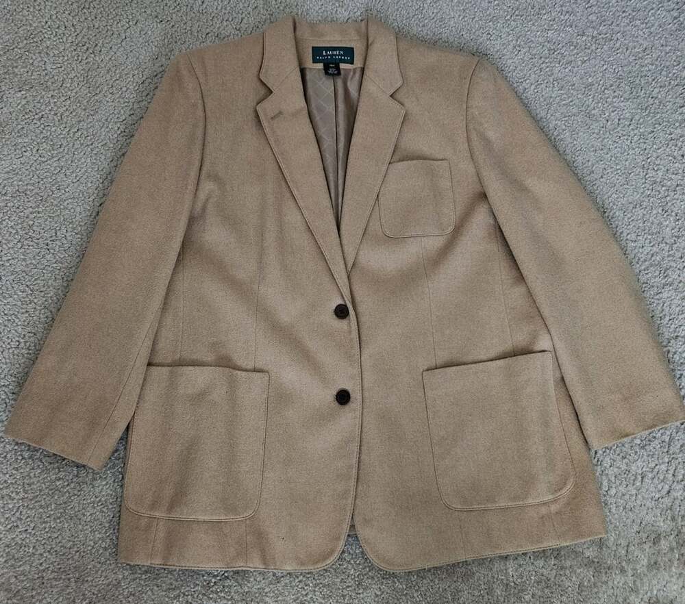Lauren Ralph Lauren 100% Camel Hair Blazer Women 18W Tan Made USA Vintage